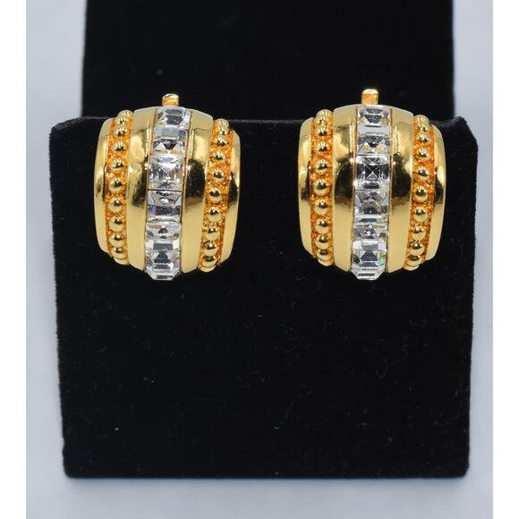 Swarovski Swan Crystal Pave Half Hoops Clip-On Earrings - Picture 2 of 6